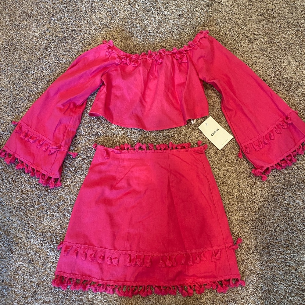 Shein two piece fringe skirt set